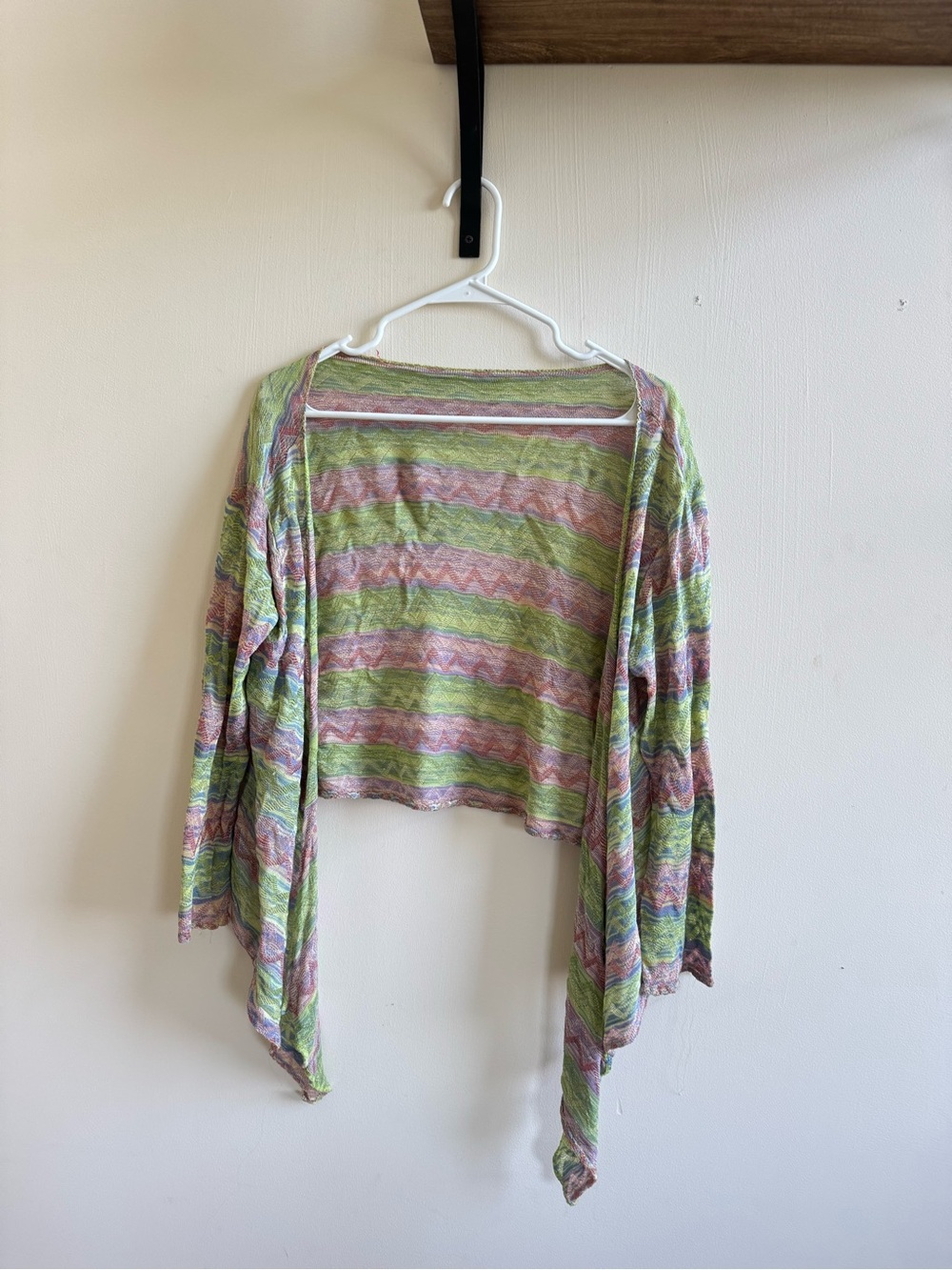 Striped Open-Front Cardigan in Green & Pink
